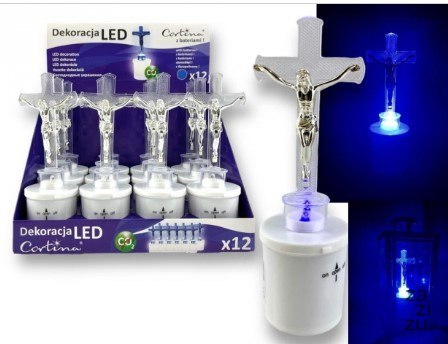 Wkład 12szt. LED duży KRZYŻ BLUE z bateriami 2xR14 Wkład 12szt. LED duży KRZYŻ BLUE z bateriami 2xR14