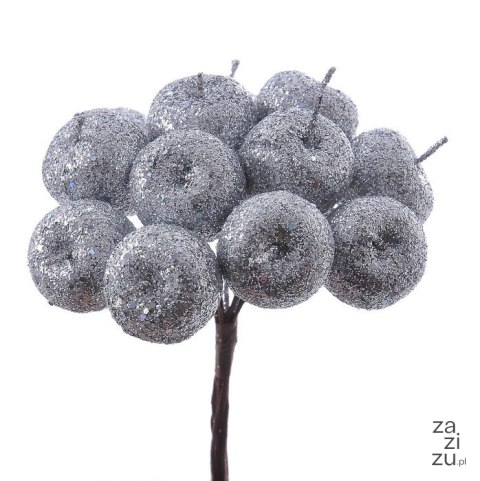 Jabłuszka w brokacie na druciku 11cm 12pęczków x 12szt. SREBRO 923CAN7901_02 Jabłuszka w brokacie na druciku 11cm 12pęczków x 12szt. SREBRO 923CAN7901_02