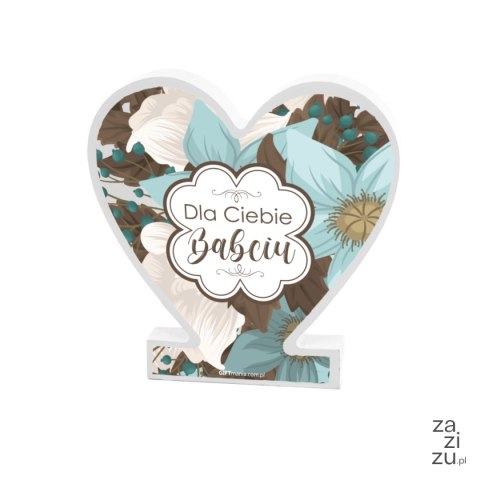 Drewniana tabliczka serce z podstawką wzbogacona lakierem UV z napisem " Dla Ciebie Babciu" 14.8x15x1,5 cm Drewniana tabliczka serce z podstawką wzbogacona lakierem UV z napisem " Dla Ciebie Babciu" 14.8x15x1,5 cm