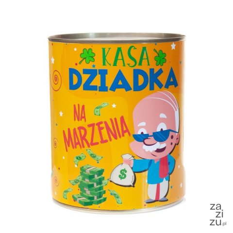Skarbonka metalowa z napisem " Kasa DZIADKA na marzenia" 10x11.6 cm Skarbonka metalowa z napisem " Kasa DZIADKA na marzenia" 10x11.6 cm