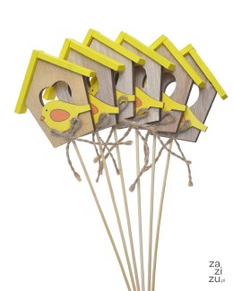 Drewniany domek 7,5 x 0,5 x 7,5cm na piku 22cm 6szt. HHF-23080_YL