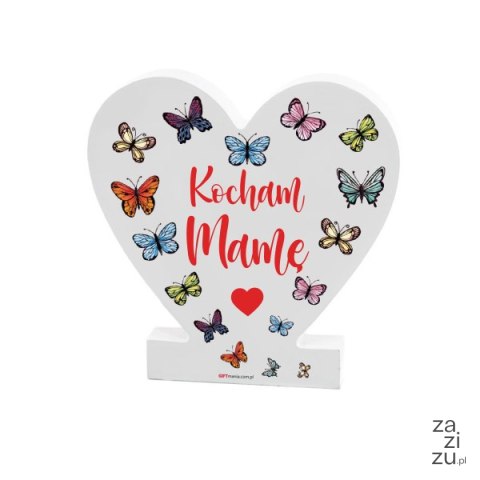 Drewniana tabliczka serce z podstawką wzbogacona lakierem UV z napisem "Kocham Mamę" 11x11x1,5 cm Drewniana tabliczka serce z podstawką wzbogacona lakierem UV z napisem "Kocham Mamę" 11x11x1,5 cm