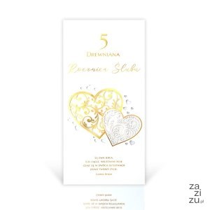 Karnet długi rocznica ŚLUBU ''5'' DREWNIANA 5/D Karnet długi rocznica ŚLUBU ''5'' DREWNIANA 5/D