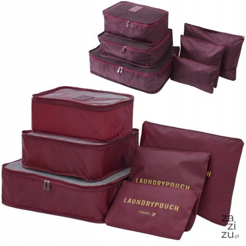 Organizery podróżne do walizki siatki na pranie x6 bordowe 01500_BO Organizery podróżne do walizki siatki na pranie x6 bordowe 01500_BO