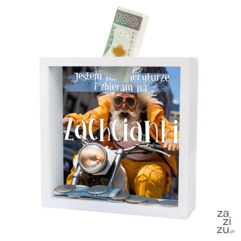 Skarbonka MDF - "Jestem na emeryturze i zbieram na zachcianki" - emeryt Skarbonka MDF - "Jestem na emeryturze i zbieram na zachcianki" - emeryt