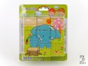 Układanka drewniana 10 x 10cm kwadratowe kostki 3,5 x 3,5cm z obrazkami zwierząt, 4 różne obrazki