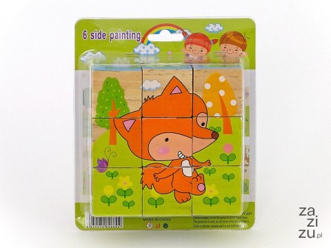 Układanka drewniana 10 x 10cm kwadratowe kostki 3,5 x 3,5cm z obrazkami zwierząt, 4 różne obrazki Układanka drewniana 10 x 10cm kwadratowe kostki 3,5 x 3,5cm z obrazkami zwierząt, 4 różne obrazki