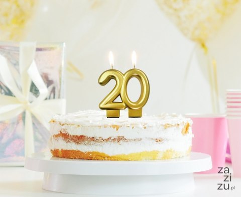 Świeczka 20 urodziny metalik złota 8cm Świeczka 20 urodziny metalik złota 8cm