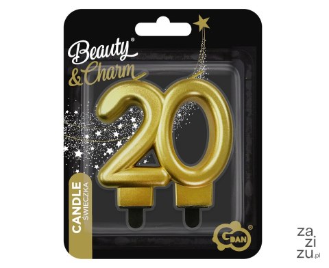 Świeczka 20 urodziny metalik złota 8cm Świeczka 20 urodziny metalik złota 8cm