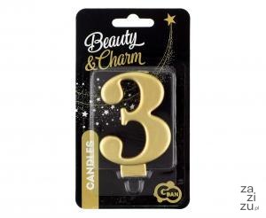 Świeczka B&C cyferka 3 metalik złota 8,0 cm PF-SCZ3 Świeczka B&C cyferka 3 metalik złota 8,0 cm PF-SCZ3