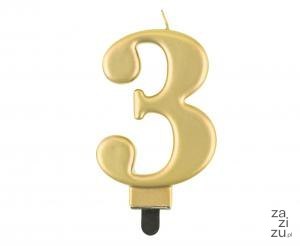 Świeczka B&C cyferka 3 metalik złota 8,0 cm PF-SCZ3 Świeczka B&C cyferka 3 metalik złota 8,0 cm PF-SCZ3
