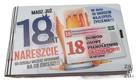 Pudełko na pieniądze 16 x 9,5cm banknotówka na 18 urodziny kolor DOWÓD CHŁOPAK 3302-DC18 Pudełko na pieniądze 16 x 9,5cm banknotówka na 18 urodziny kolor DOWÓD CHŁOPAK 3302-DC18