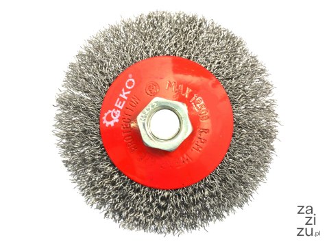 Szczotka druciana obrotowa boczna 100mm M14 drut karbowany stalowy G00597 Szczotka druciana obrotowa boczna 100mm M14 drut karbowany stalowy G00597