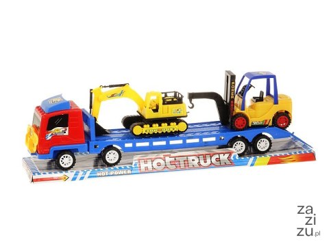 Auto z lawetą i 2 pojazdami budowlanymi z napędem 45 x 13 x 8cm Auto z lawetą i 2 pojazdami budowlanymi z napędem 45 x 13 x 8cm