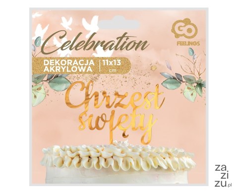 Dekoracja akrylowa na tort Chrzest Święty złota 11x13 cm PF-DACS Dekoracja akrylowa na tort Chrzest Święty złota 11x13 cm PF-DACS