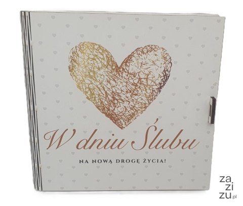 Pudełko na pieniądze 16 x 16cm kwadrat W DNIU ŚLUBU Złote Serce 3308-SE Pudełko na pieniądze 16 x 16cm kwadrat W DNIU ŚLUBU Złote Serce 3308-SE