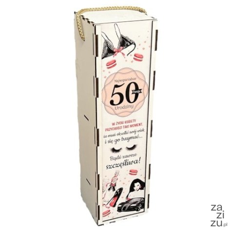 Skrzynka pudełko 33,5 x 9,5cm na butelkę alkoholu 50 urodziny kolor PANI GADŻET 3311-PIG50 Skrzynka pudełko 33,5 x 9,5cm na butelkę alkoholu 50 urodziny kolor PANI GADŻET 3311-PIG50