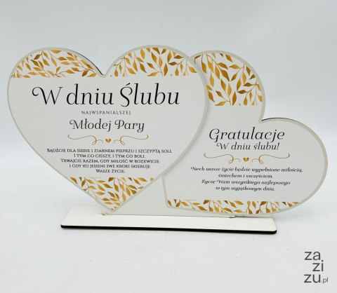 Stojak dwa serca DD kolor złote liście- W dniu ślubu 3305-ZŁ Stojak dwa serca DD kolor złote liście- W dniu ślubu 3305-ZŁ